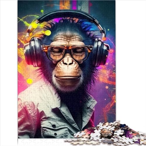 Affenkopfhörer-DJ-Musik-Puzzle für Kinder, 1000 Teile, recycelter Karton, für Frauen, Männer, für Kinder und Erwachsene ab 9 Jahren, 1000 Teile (26 x 38 cm) von AITEXI