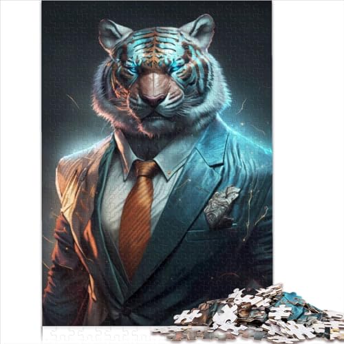 CEO Tiger im Anzug, einfache Puzzles für Erwachsene, 1000 Teile, Puzzle für Erwachsene, Puzzle-Geschenke, Denkspiel, 1000 Teile (26 x 38 cm) von AITEXI