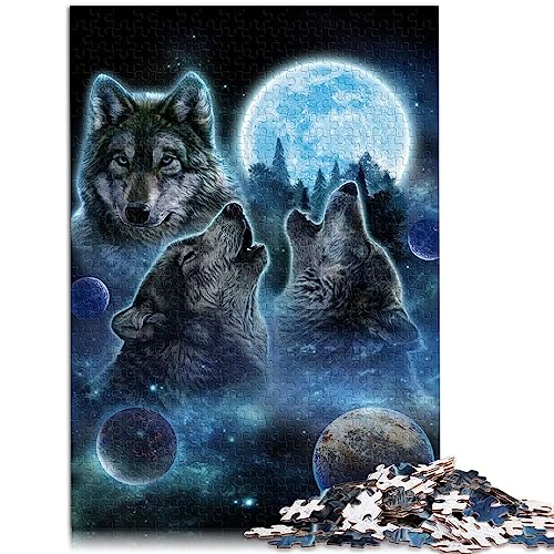 DREI Wölfe und Vollmond-Puzzles 1000 Teile für Erwachsene und Kinder von Papppuzzles für Erwachsene und Kinder ab 12 Jahren, 26 x 38 cm von AITEXI