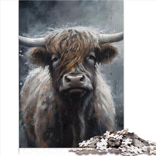 Easy Adult Jigsaw Puzzles Charcoal Highland Cow 1000 Piece Puzzles for Adults Wooden Puzzle Adults Gifts Precision Cut 1000 Piece Jigsaw Puzzle 1000pcs（50x75cm） von AITEXI