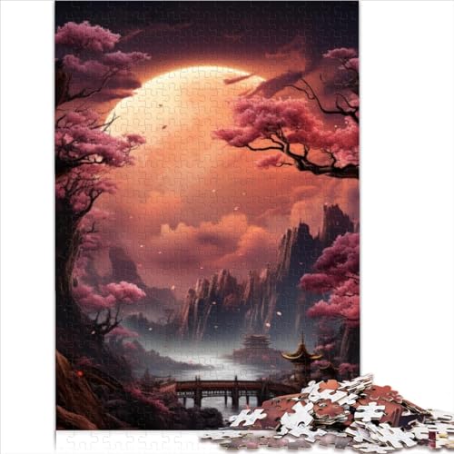 Kirschblüten und ruhiger Fluss, Puzzle für Erwachsene, 1000-teiliges Puzzle, Papppuzzle, nachhaltiges Puzzle für Erwachsene, Denksport-Puzzle (26 x 38 cm) von AITEXI