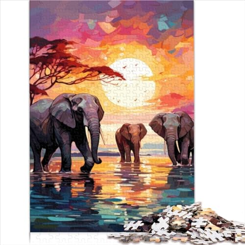 Lustige Puzzles 1000 Teile für Erwachsene Schwierige Puzzles Elefanten Afrika Sonnenuntergang Holzpuzzle für Erwachsene und Kinder Cartoon-Puzzle 1000 Teile (50 x 75 cm) von AITEXI