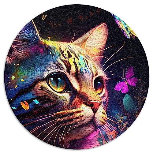 Neon-Puzzle mit Katze und Blume, 1000 Teile, rundes Puzzle, Geschenk, 100% recycelter Karton, 26,5 x 26,5 Zoll von AITEXI