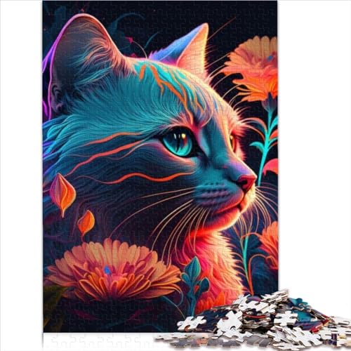 Puzzle 1000 Pieces Jigsaws cat and Flower neon Family Puzzles Gift 100% Recycled Cardboard for Adults& Kids Age 12 Years Up Unique Challenge Game 1000pcs（26x38cm） von AITEXI