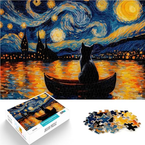 Puzzle 2000 Teile für Erwachsene Anspruchsvolles Spiel und Familienspaß Katze in der Sternennacht Lernspiel für Geburtstag, Weihnachten70x100cm von AITEXI