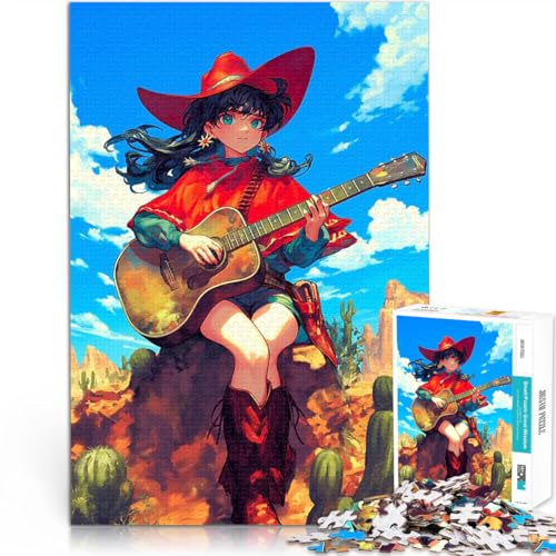 Puzzle 1000 Teile für Erwachsene Handgeschwindigkeitswettbewerb Kuhmädchen mit ihrer Gitarre mit passendem Poster und Quizblatt70x100cm von AITEXI