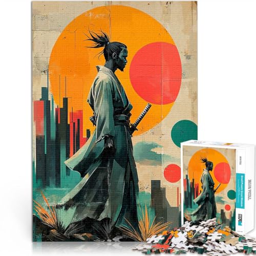 Puzzle 1000 Teile für Erwachsene Herausforderndes Spiel Samurai in der Stadtlandschaft Lernspiel für Geburtstag, Weihnachten52x38cm von AITEXI