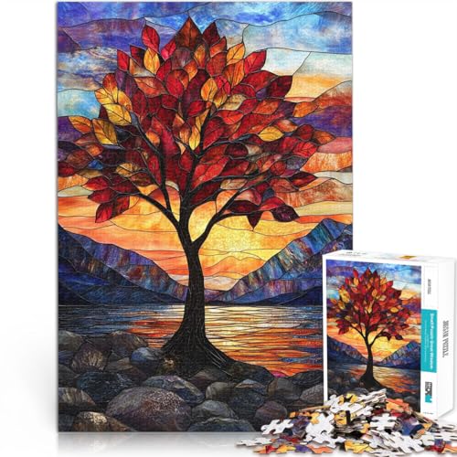 Puzzle 1000 Teile für Erwachsene Lernspiele DIY Spielzeug Buntglasbaum Sonnenuntergang Lernspiel für Geburtstag, Weihnachten52x38cm von AITEXI