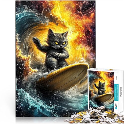 Puzzle 1000 Teile für Erwachsene Lernspiele Heimdekoration Cosmic Wave Surfer Katze Lernspiel für Geburtstag, Weihnachten52x38cm von AITEXI