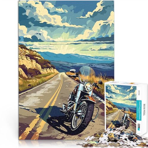 Puzzle 1000 Teile für Erwachsene Lernspiele Heimdekoration Motorrad-Biker-Landschaft Lernspiel für Geburtstag, Weihnachten52x38cm von AITEXI