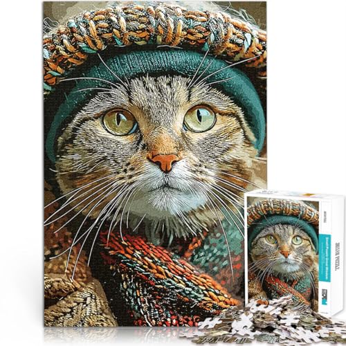 Puzzle 1000 Teile für Erwachsene Pädagogisches Spielzeug zum Stressabbau Gekleidetes Katzenporträt Geburtstagsgeschenk, Geschenke75x50cm von AITEXI