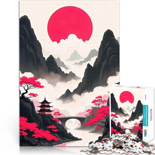 Puzzle 1000 Teile für Erwachsene Quizspiel Japanische Berge unter roter Mondlandschaft Geeignet für die Schreibtischdekoration52x38cm Puzzle 1000 Teile für Erwachsene Quizspiel Japanische Berge unter roter Mondlandschaft Geeignet für die Schreibtischdekoration52x38cm von AITEXI