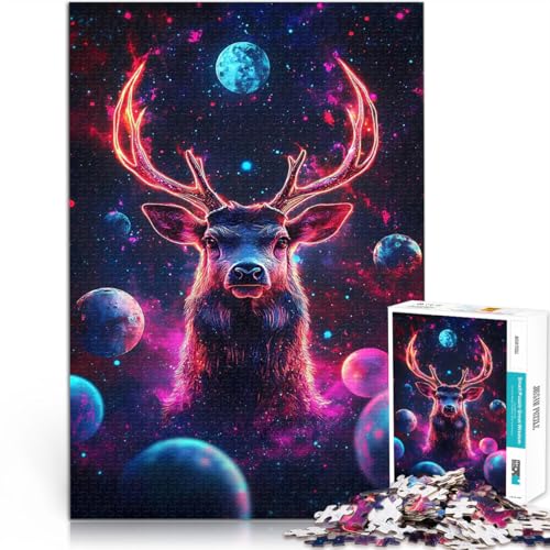 Puzzle 1000 Teile für Erwachsene Quizspiel Kosmische Hirsche Neon Weltraum Planeten Angebot als Geschenk für die ganze Familie38x26cm Puzzle 1000 Teile für Erwachsene Quizspiel Kosmische Hirsche Neon Weltraum Planeten Angebot als Geschenk für die ganze Familie38x26cm von AITEXI