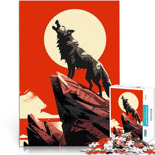 Puzzle 1000 Teile für Erwachsene Quizspiel Wolf heult den Mond an Roter Himmel Minimalistische Kunst Illustration Wanddekoration38x26cm Puzzle 1000 Teile für Erwachsene Quizspiel Wolf heult den Mond an Roter Himmel Minimalistische Kunst Illustration Wanddekoration38x26cm von AITEXI