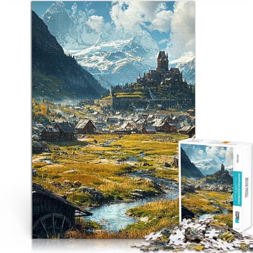Puzzle 1000 Teile für Erwachsene Spiele Spielzeug Geschenk Mittelalterliches Bergdorf Lernspiel für Geburtstag, Weihnachten38x26cm von AITEXI