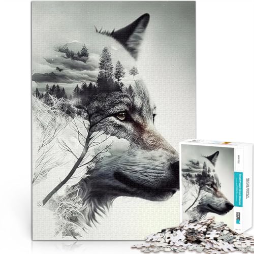 Puzzle 1000 Teile für Erwachsene Spielzeug-Intellektuelles Spiel Wolf Doppelbelichtung einzigartiges Herausforderungsspiel75x50cm von AITEXI