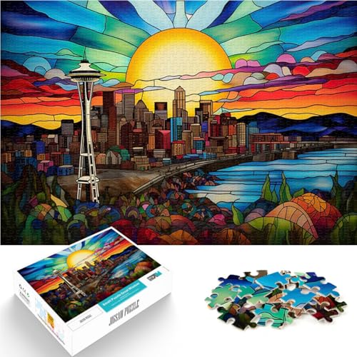 Puzzle 1000 Teile für Erwachsene Spielzeug Lernspiele Stressabbau Glasmalerei Seattle Lernspiel für Geburtstag, Weihnachten75x50cm von AITEXI
