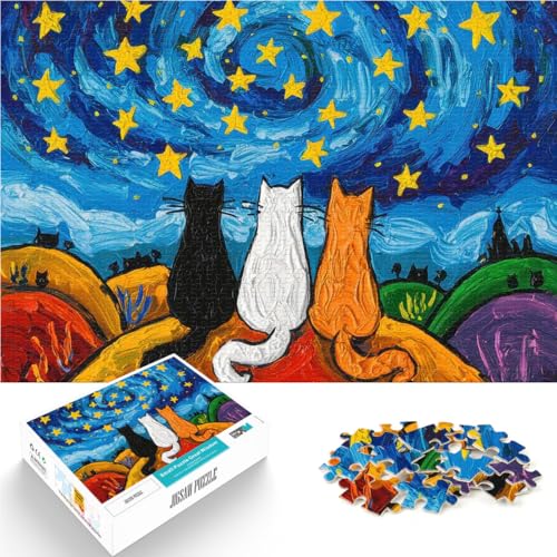 Puzzle 1000 Teile für Erwachsene Spielzeug Lernspiele Stressabbau Katzen unter Sternenhimmel Geeignet für die Schreibtischdekoration52x38cm von AITEXI