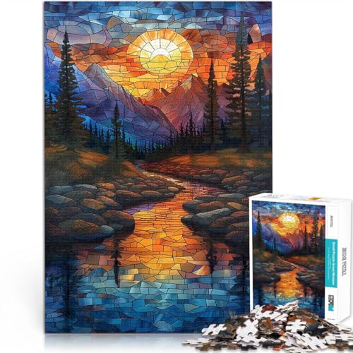 Puzzle 1000 Teile für Erwachsene Stressabbau-Spielzeug Buntglas Sonnenuntergang Berge Verbessern Sie das Gedächtnis38x26cm von AITEXI