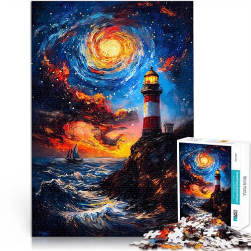 Puzzle 1000 Teile für Jugendliche Anspruchsvolles Spiel und Familienspaß Leuchtturm unter Sternenhimmel Geschenkideen38x26cm von AITEXI