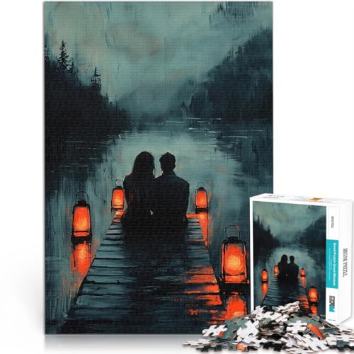 Puzzle 1000 Teile für Jugendliche Denkspiel Romantisches Paar auf Dock mit Laternenschein in der Abenddämmerung Für Paare geeignet38x26cm Puzzle 1000 Teile für Jugendliche Denkspiel Romantisches Paar auf Dock mit Laternenschein in der Abenddämmerung Für Paare geeignet38x26cm von AITEXI