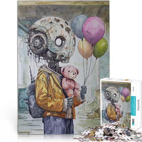 Puzzle 1000 Teile für Jugendliche Denkspiel Teddy Robot - EIN Kinderroboter mit Luftballons Geeignet für die Schreibtischdekoration75x50cm von AITEXI