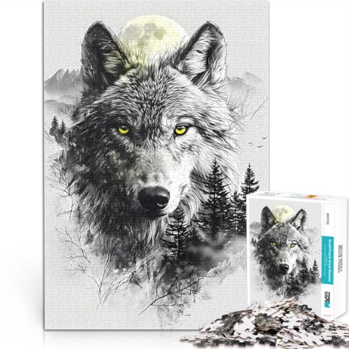 Puzzle 1000 Teile für Jugendliche Denkspiel Wolf Doppelbelichtung Mond Lustige Aktivitäten für zu Hause, Geburtstagsgeschenk, Reisegeschenk,75x50cm Puzzle 1000 Teile für Jugendliche Denkspiel Wolf Doppelbelichtung Mond Lustige Aktivitäten für zu Hause, Geburtstagsgeschenk, Reisegeschenk,75x50cm von AITEXI