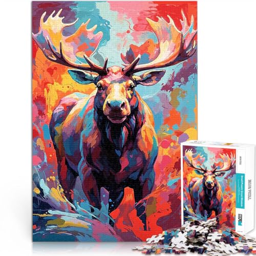 Puzzle 1000 Teile für Jugendliche Intellektuelles Spiel Elch in Farbexplosion - Vivid Instincts Tolle Geschenke und Spielzeuge52x38cm von AITEXI