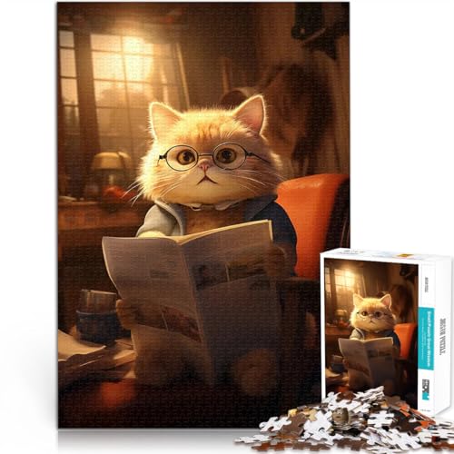 Puzzle 1000 Teile für Jugendliche Staycation: Zeit totschlagen Süße Katze liest Zeitung Geburtstagsgeschenk, Geschenke75x50cm Puzzle 1000 Teile für Jugendliche Staycation: Zeit totschlagen Süße Katze liest Zeitung Geburtstagsgeschenk, Geschenke75x50cm von AITEXI