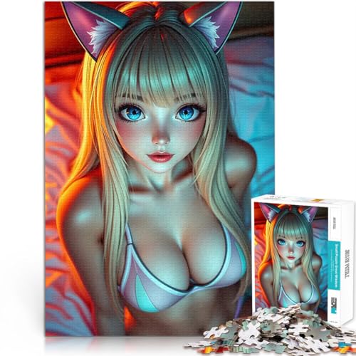 Puzzle 1000 Teile für Jugendliche Stressabbau-Spielzeug Anime-Mädchen mit Katzenohren Verbessern Sie das Gedächtnis38x26cm von AITEXI