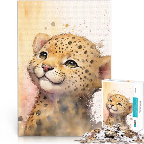 Puzzle 1000 Teile für Teenager Denkspiel Niedliche Baby-Leoparden-Malerei Jedes Stück ist einzigartig – Anspruchsvolles Familienspiel52x38cm von AITEXI