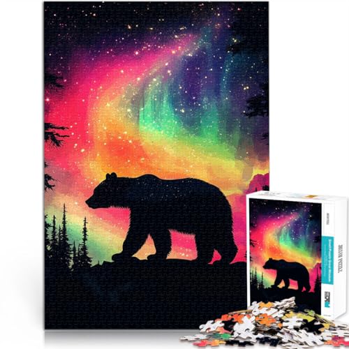Puzzle 1000 Teile für Teenager Handgeschwindigkeitswettbewerb Bär unter Aurora Borealis mit passendem Poster und Quizblatt38x26cm von AITEXI