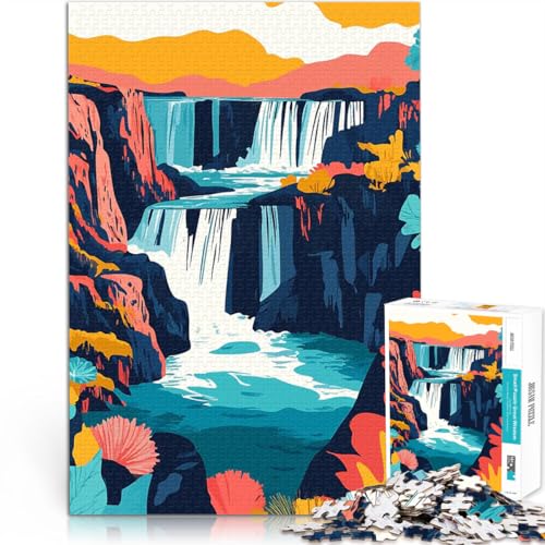 Puzzle 1000 Teile für Teenager Intellektuelles Spiel Minimalistische Wasserfalllandschaft Verbessern Sie das Gedächtnis52x38cm von AITEXI