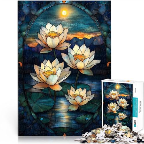 Puzzle 1000 Teile für Teenager Lernspiel-Herausforderungsspielzeug Buntglas Lotus Sonnenuntergang Lernspiel für Geburtstag, Weihnachten75x50cm von AITEXI