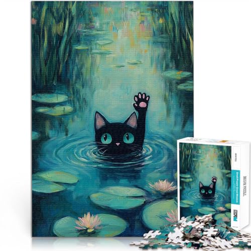 Puzzle 1000 Teile für Teenager Lernspiele DIY Spielzeug Monet Katze in Seerosen Meme Lernspiel für Geburtstag, Weihnachten75x50cm von AITEXI