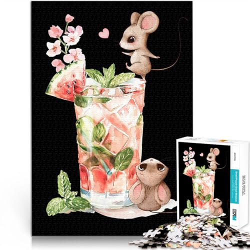 Puzzle 1000 Teile für Teenager Mustermontage Süße Mäuse & Wassermelonen-Mojito-Getränk Geeignet für die Schreibtischdekoration75x50cm von AITEXI