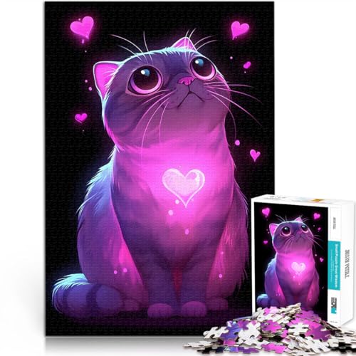 Puzzle 1000 Teile für Teenager Schwierig und herausfordernd Süße Katze mit leuchtendem Herzen Geschenke für Freunde und Familie52x38cm von AITEXI
