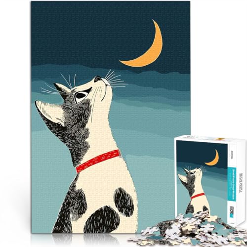Puzzle 1000 Teile für Teenager Spiele Spielzeug Geschenk Katze blickt auf den Mond Geburtstagsgeschenk, Geschenke52x38cm Puzzle 1000 Teile für Teenager Spiele Spielzeug Geschenk Katze blickt auf den Mond Geburtstagsgeschenk, Geschenke52x38cm von AITEXI