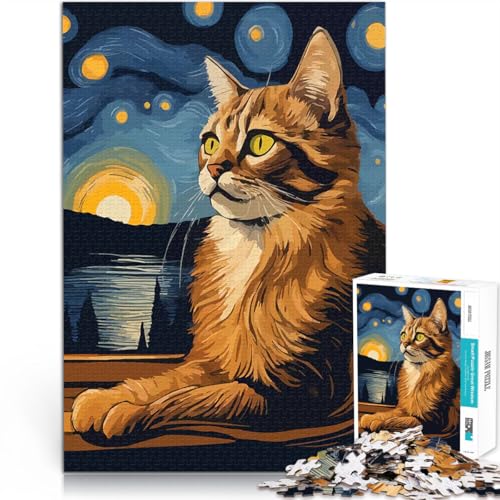 Puzzle 1000 Teile für Teenager Spielzeug Lernspiele Stressabbau Sternennachtkatze denn eignet ganze Familie52x38cm von AITEXI