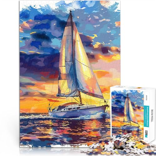 Puzzle 1000 Teile für Teenager Stressabbau-Spielzeug Segelboot Sonnenuntergang denn eignet ganze Familie75x50cm von AITEXI