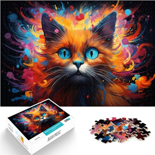 Puzzle-Geschenk, farbenfrohe psychedelische Siamkatze, 500-teiliges Puzzle für Erwachsene, Holzpuzzle, anspruchsvoll, Aber unterhaltsam und humorvoll (38 x 52 cm) von AITEXI