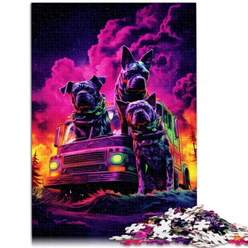Puzzle-Geschenk: Hund neben Feuerwehrauto für Erwachsene, Puzzle 500 Teile, Holzpuzzle, Lernspiele, Heimdekorationspuzzle. (38 x 52 cm) von AITEXI