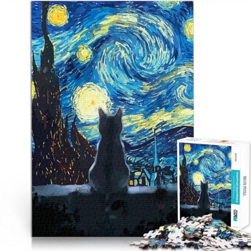 Puzzle für Erwachsene, 1000 Teile Anspruchsvolles Spiel und Familienspaß Sternennachtkatze Lernspiel für Geburtstag, Weihnachten75x50cm von AITEXI