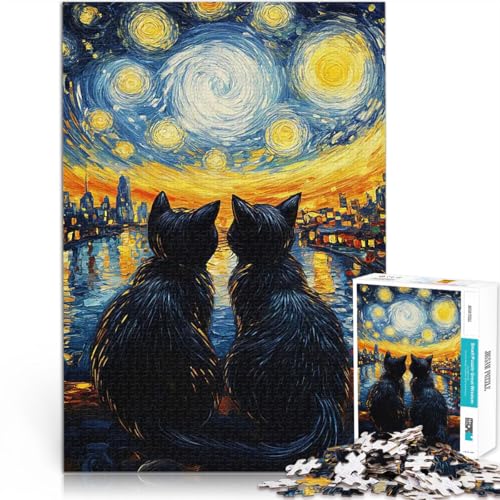 Puzzle für Erwachsene, 1000 Teile Denkspiel Sternennacht Katzen Landschaft mit vollständig ineinander greifenden, zufällig geformten Teilen38x26cm Puzzle für Erwachsene, 1000 Teile Denkspiel Sternennacht Katzen Landschaft mit vollständig ineinander greifenden, zufällig geformten Teilen38x26cm von AITEXI