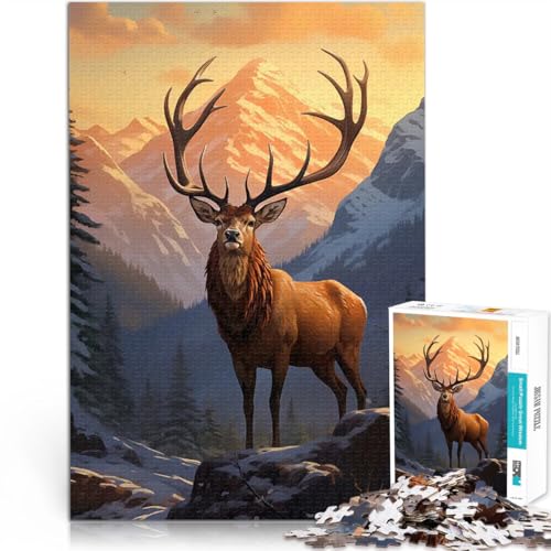 Puzzle für Erwachsene, 1000 Teile Pädagogisches Familienspiel Hirsch Sonnenuntergang Berge Geeignet für die Schreibtischdekoration38x26cm von AITEXI