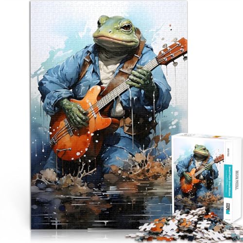 Puzzle für Erwachsene, 1000 Teile Stressabbau-Spielzeug Frosch spielt Gitarre mit vollständig ineinander greifenden, zufällig geformten Teilen75x50cm von AITEXI