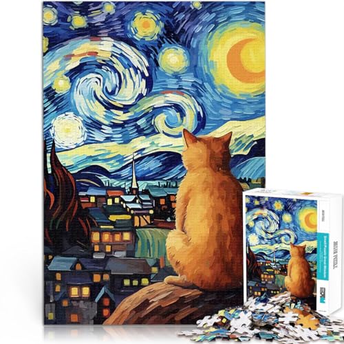 Puzzle für Erwachsene, 1000 Teile Stressabbau-Spielzeug Sternennachtkatze eignet ganze Familie75x50cm von AITEXI