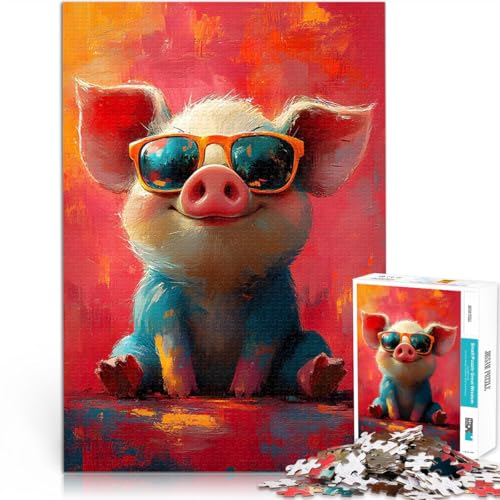 Puzzle für Erwachsene, 1000 Teile lustige Spiele für die ganze Familie Süßes Schwein mit Sonnenbrille Geburtstagsgeschenk38x26cm von AITEXI