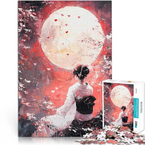 Puzzle für Erwachsene 1000 Teile Lernspiele DIY Spielzeug Frau im Kimono unter Vollmond Lernspiel für Geburtstag, Weihnachten75x50cm von AITEXI