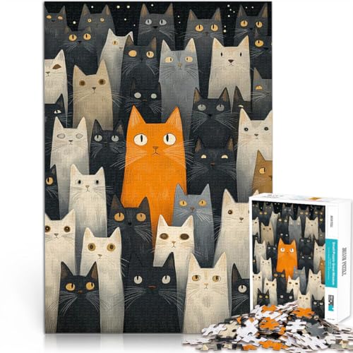 Puzzle für Erwachsene 1000 Teile Pädagogisches Spielzeug zum Stressabbau Orange Katze in Einer Menschenmenge für Heimdekoration75x50cm von AITEXI
